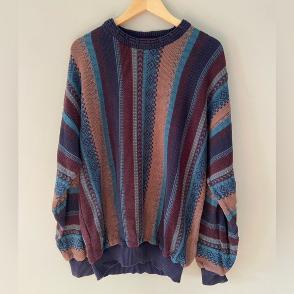 Vintage Bill Crosby 70s80s BrownTeal Moody Cotton Long Mens Crewneck Knit